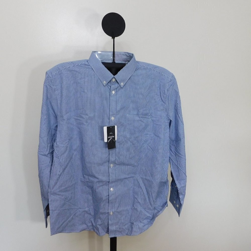 Calvin Klein Navy Checked Long Sleeve Dress Shirt